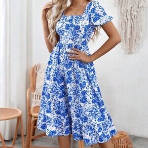 SHEIN Blue Floral Midi Dress